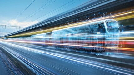 Fototapeta premium Futuristic High-Speed Train: Digital Innovation in Transportation
