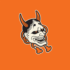 Japanese Demon Oni Mask Logo Design vector illustration