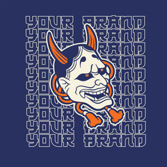 Japanese Demon Oni Mask Logo Design vector illustration