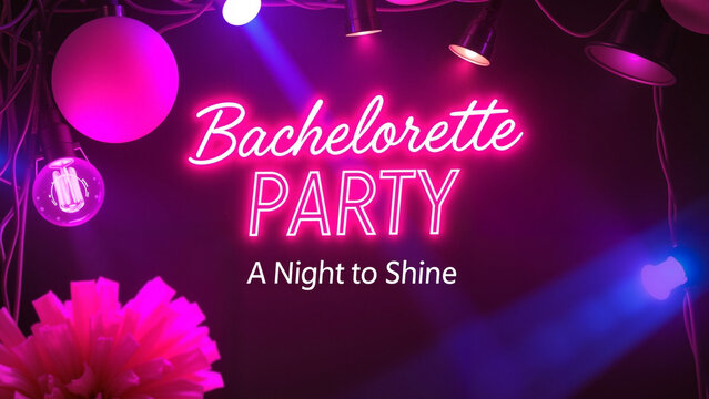 Invitation, invitation to a hen party.  Neon-themed bachelorette party setup with lighting.