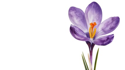 Purple Crocus Bloom: A delicate and vibrant purple crocus flower with a yellow center, showcasing...