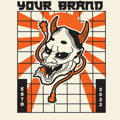 Japanese Demon Oni Mask Logo Design vector illustration