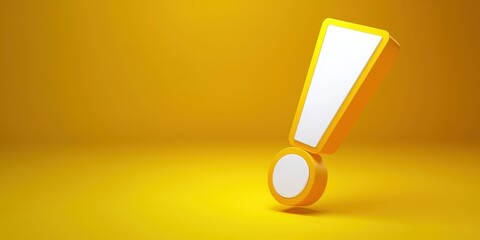 Warning. Bright yellow exclamation mark symbolizing caution or attention in a minimalistic design.
