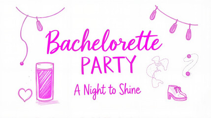 Invitation, invitation to a hen party. Pink-themed bachelorette party graphic design.