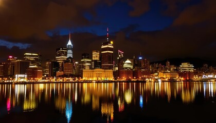 Fototapeta premium Night cityscape skyline reflections