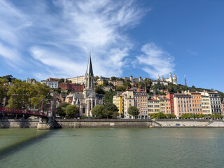 St George Church of Lyon, river Saone, Lyon, France.