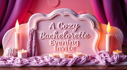 Invitation, invitation to a hen party. Cozy bachelorette invitation with pink candles.