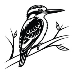 Kingfisher bird silhouette, Isolated black vector design stock bird on white background stock illustration