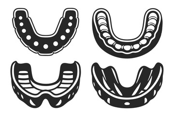 set of Boxing Mouthguard silhouette vector illustration