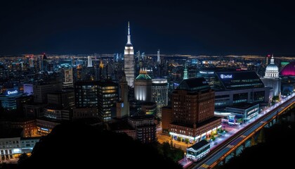 Fototapeta premium Night view of illuminated New York City skyline