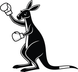 Cartoon illustration of a kangaroo wearing boxing gloves vector, cartoon illustration of a kangaroo wearing boxing gloves silhouette, cartoon illustration of a kangaroo wearing boxing gloves line art 