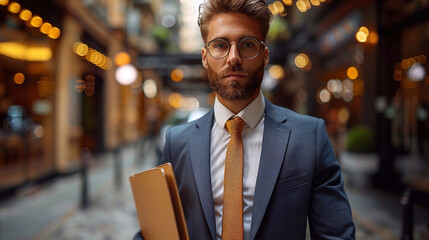 Modern young businessman holding document case and going to his car