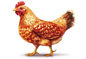 Fototapeta premium Brown Hen Standing Gracefully on White Background.