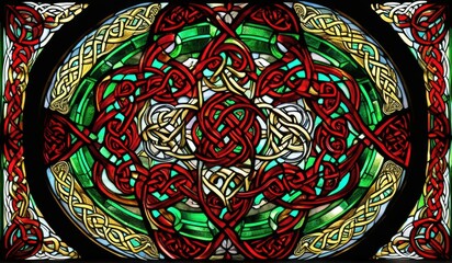 A vibrant abstract stained glass window, showcasing a kaleidoscope of colors and intricate patterns.
