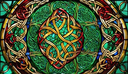 A vibrant abstract stained glass window, showcasing a kaleidoscope of colors and intricate patterns.