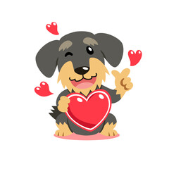 Vector cartoon valentine dog holding a big red heart for design.