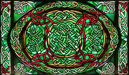 A vibrant abstract stained glass window, showcasing a kaleidoscope of colors and intricate patterns.