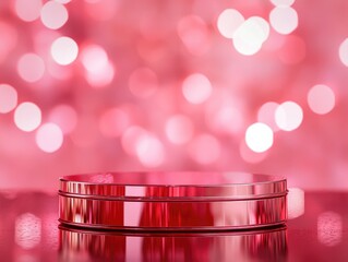 Red and pink bokeh background with podium for product symbols of love, Valentine's Day 3D, 3D rendering product display platform.