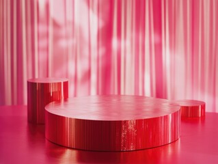 Red and pink bokeh background with podium for product symbols of love, Valentine's Day 3D, 3D rendering product display platform.