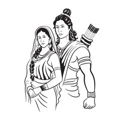 Couple Ram Sita vector style with white background