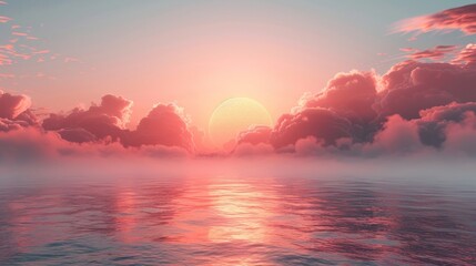 Soft cloud gradients with zen sunset over calm waters for wellness banner design