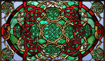 A vibrant abstract stained glass window, showcasing a kaleidoscope of colors and intricate patterns.