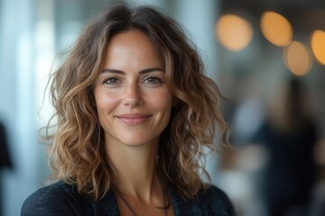 Obraz premium middleaged businesswoman smiling as she engages with a recruit during a job interview radiating warmth and professionalism in a corporate environment
