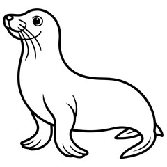 Cute  Line Art Sea Lion Silhouette Black Vector Illustration