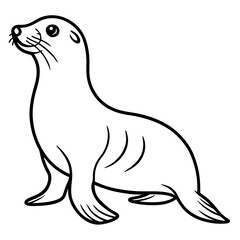 Cute  Line Art Sea Lion Silhouette Black Vector Illustration