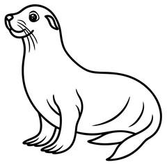 Cute Line Art Sea Lion Silhouette Black Vector Illustration