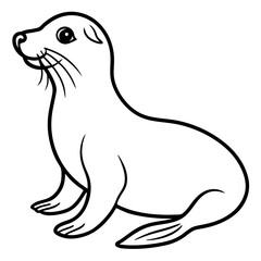 Cute  Line Art Sea Lion Silhouette Black Vector Illustration