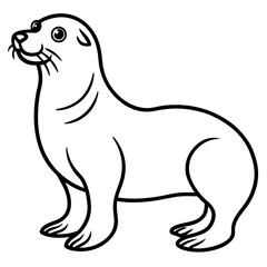 Cute Line Art Sea Lion Silhouette Black Vector Illustration