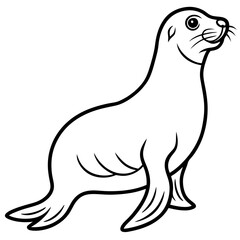 Cute  Line Art Sea Lion Silhouette Black Vector Illustration