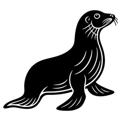 Cute  Line Art Sea Lion Silhouette Black Vector Illustration