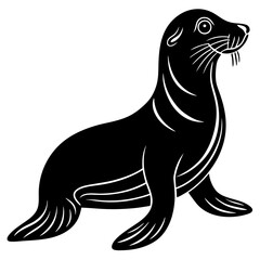 Cute  Line Art Sea Lion Silhouette Black Vector Illustration