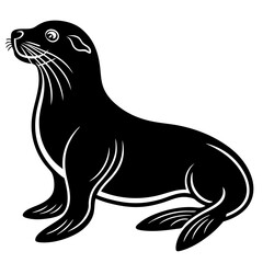 Cute  Line Art Sea Lion Silhouette Black Vector Illustration