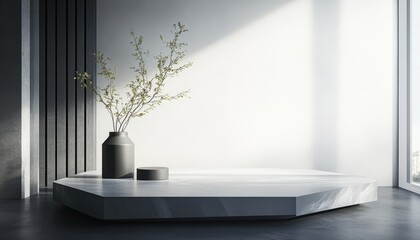 Minimalist Modern Interior Design Grey Marble Platform Plant Vase