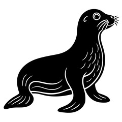 Cute  Line Art Sea Lion Silhouette Black Vector Illustration