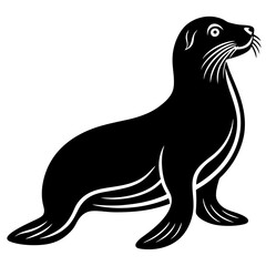 Cute  Line Art Sea Lion Silhouette Black Vector Illustration