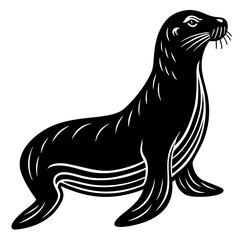 Cute  Line Art Sea Lion Silhouette Black Vector Illustration