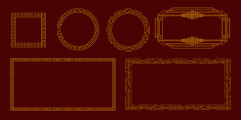 Rectangular frame Chinese Lunar New Year decoration. Linear modern ornament. Decorative border for banners, postcards and other design.