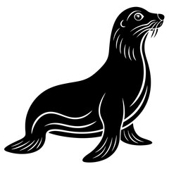 Cute  Line Art Sea Lion Silhouette Black Vector Illustration