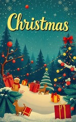 Fototapeta premium Christmas scenery illustration.