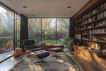 Modern Living Room With Eames Chair And Garden View