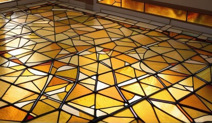 Fototapeta premium A vibrant abstract stained glass window, showcasing a kaleidoscope of colors and intricate patterns.