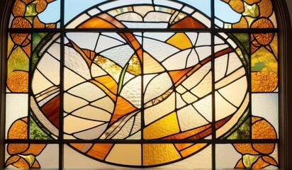 A vibrant abstract stained glass window, showcasing a kaleidoscope of colors and intricate patterns.