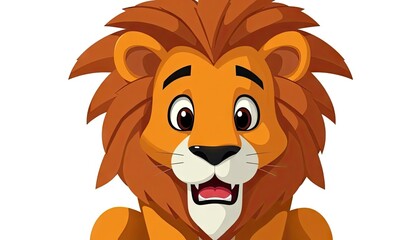 Cartoon lion head, cheerful expression, simple background, children's book illustration, educational resources