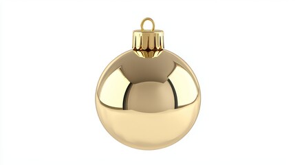 Gold Christmas Ornament Hanging Isolated on White Background.
