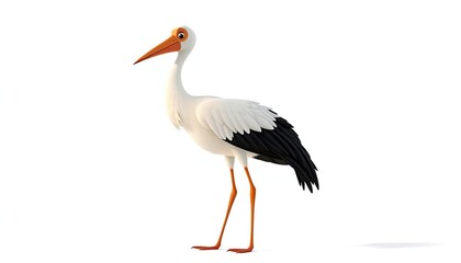 Fototapeta premium Cartoon stork profile, isolated white background, digital illustration, use for children's book, education