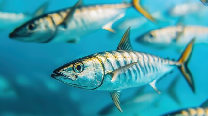 Fototapeta premium Swimming Mackerel in Clear Waters